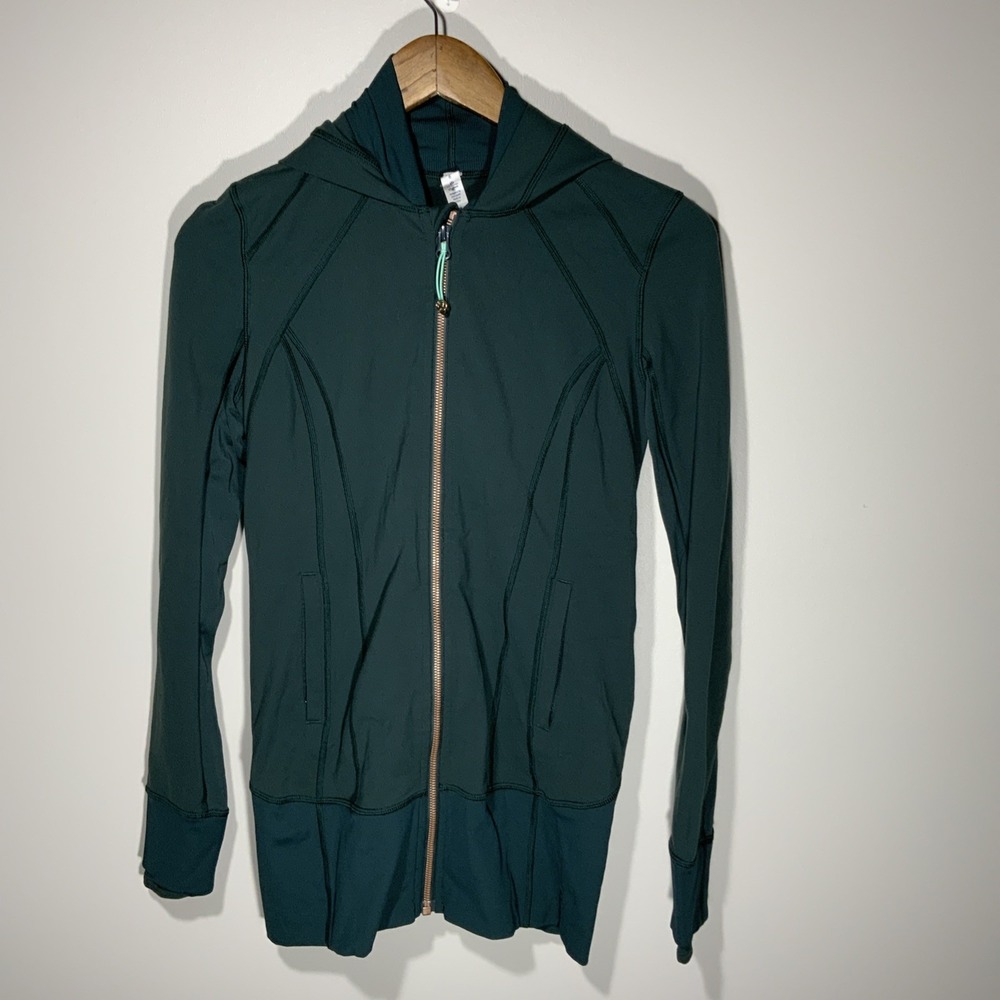 Lululemon Scuba Hoodie Jacket Funnel Neck Full Zip Womens Size 6 Green